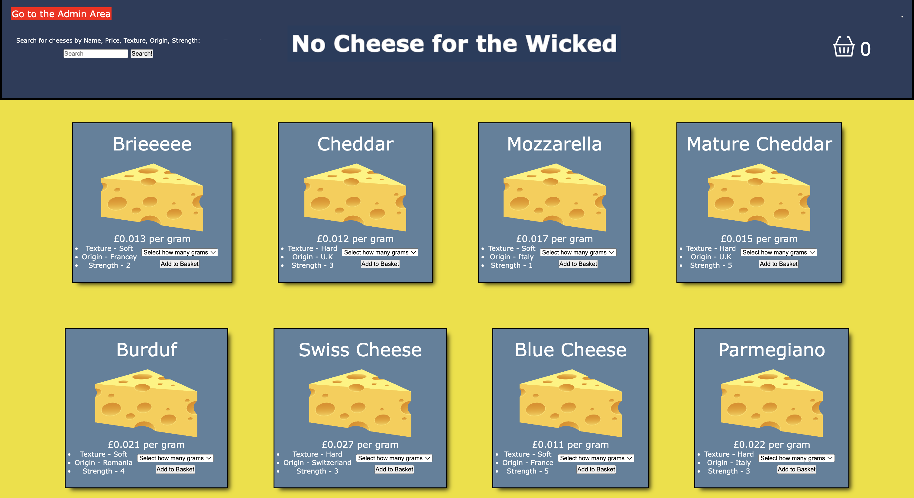 Cheese Website Screenshot